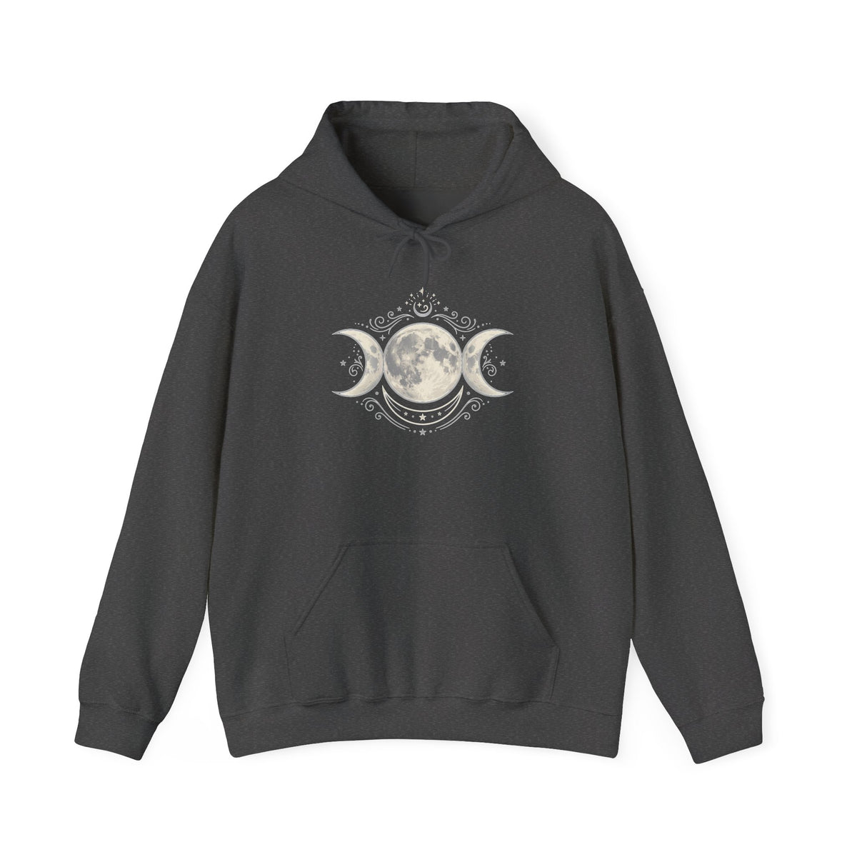 Moon Phase Hoodie — Triple Moon Celestial Graphic Hooded Sweatshirt