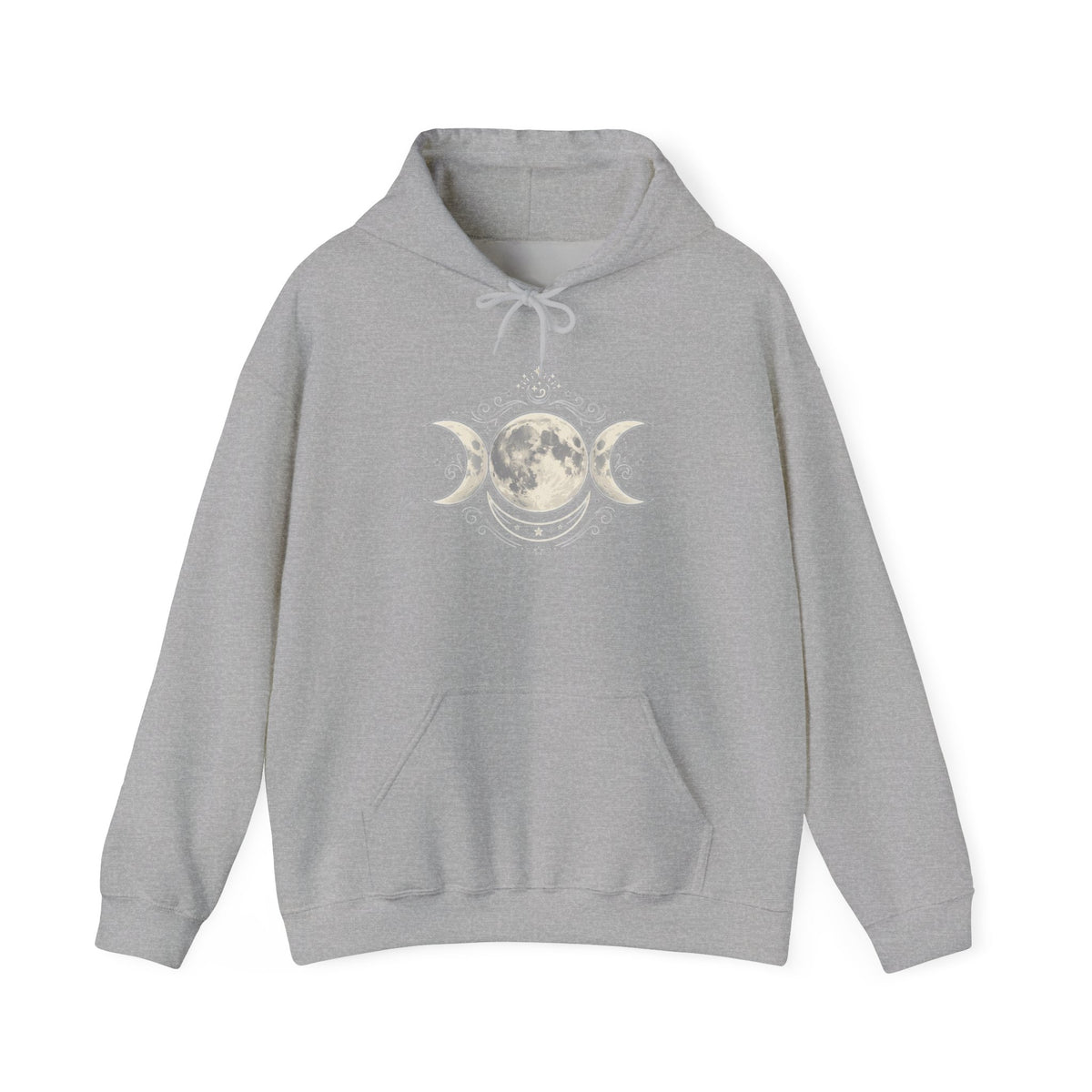 Moon Phase Hoodie — Triple Moon Celestial Graphic Hooded Sweatshirt