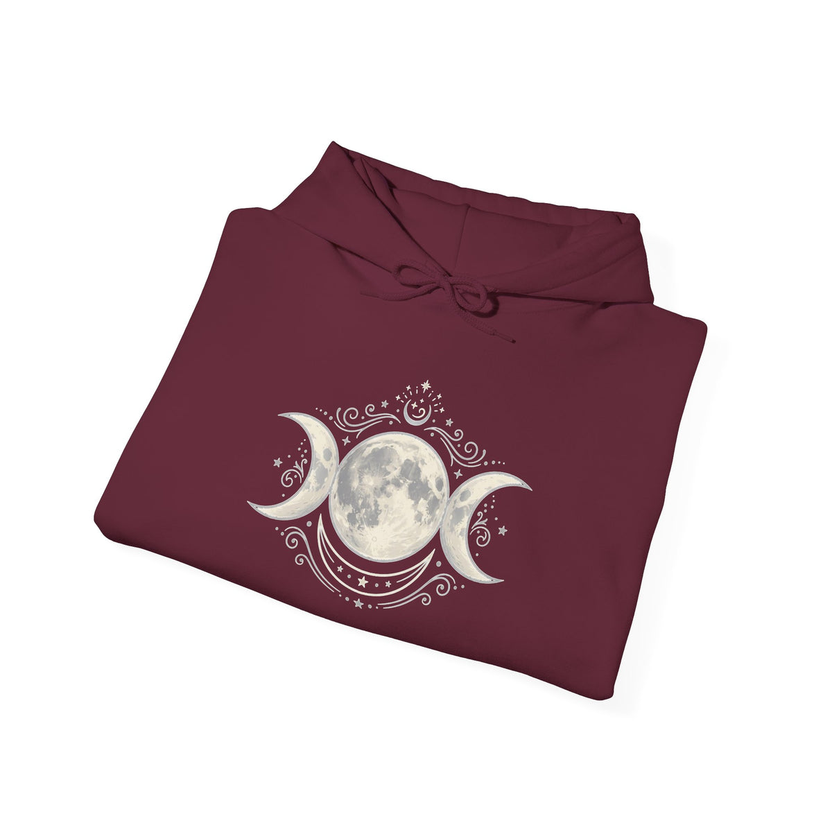 Moon Phase Hoodie — Triple Moon Celestial Graphic Hooded Sweatshirt