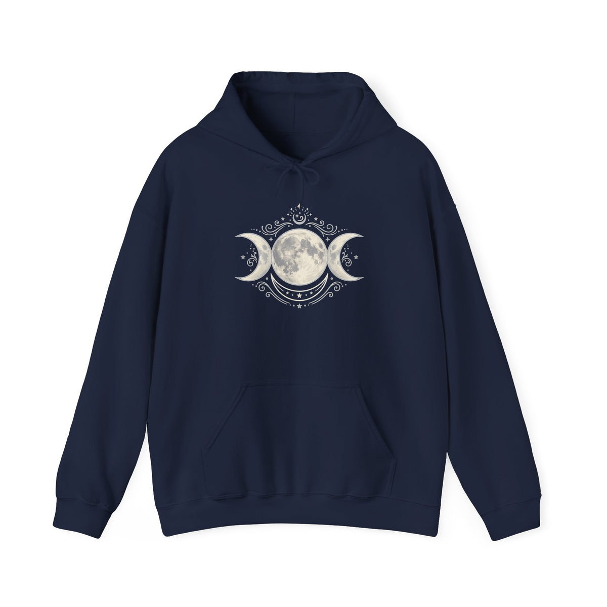 Moon Phase Hoodie — Triple Moon Celestial Graphic Hooded Sweatshirt