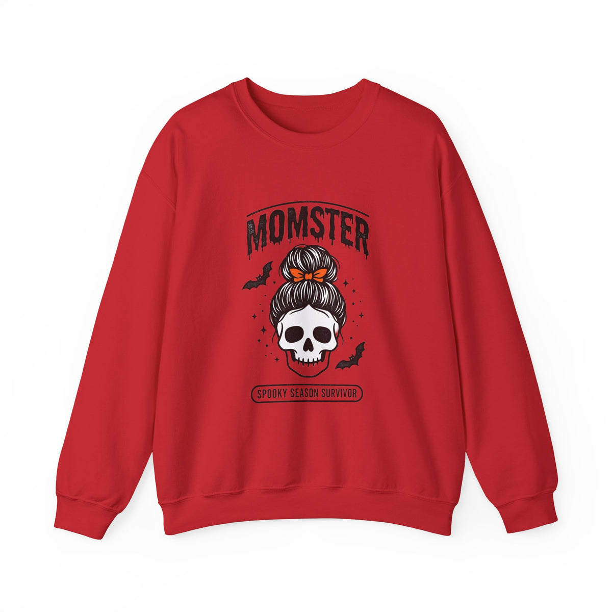 Momster Skull Mom Sweatshirt | Halloween Momster Crewneck, Bat & Retro Gothic Tee