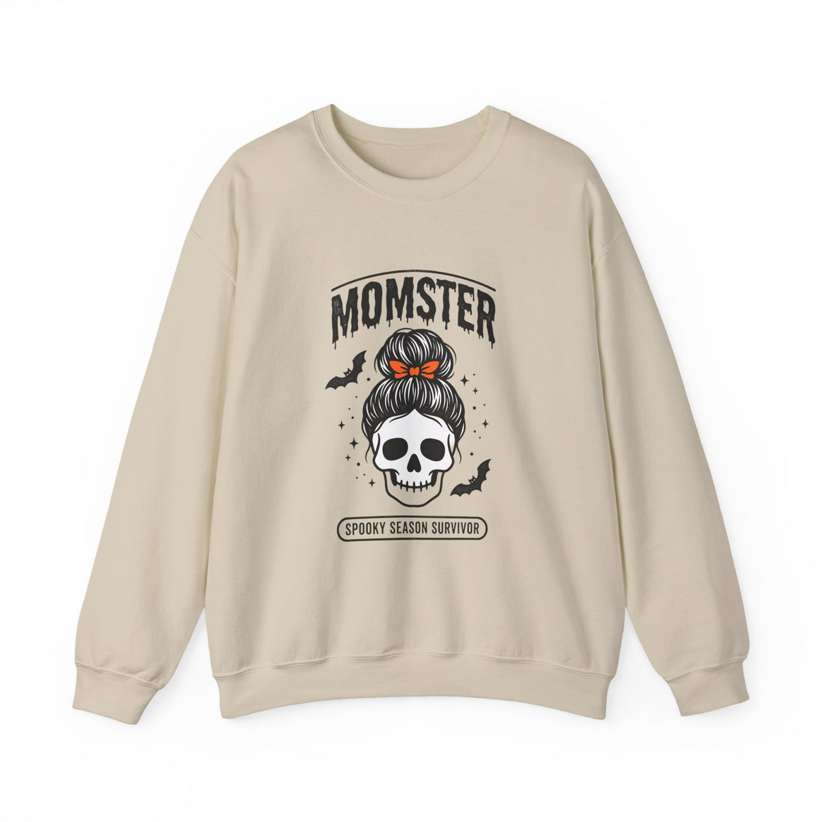 Momster Skull Mom Sweatshirt | Halloween Momster Crewneck, Bat & Retro Gothic Tee