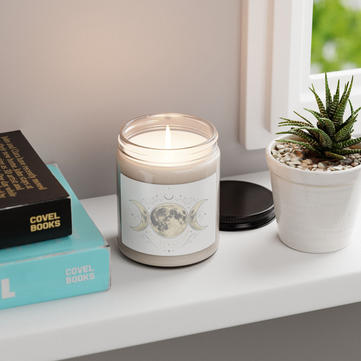Moon Phase Soy Candle — 9oz Scented Jar (Triple Goddess Design)