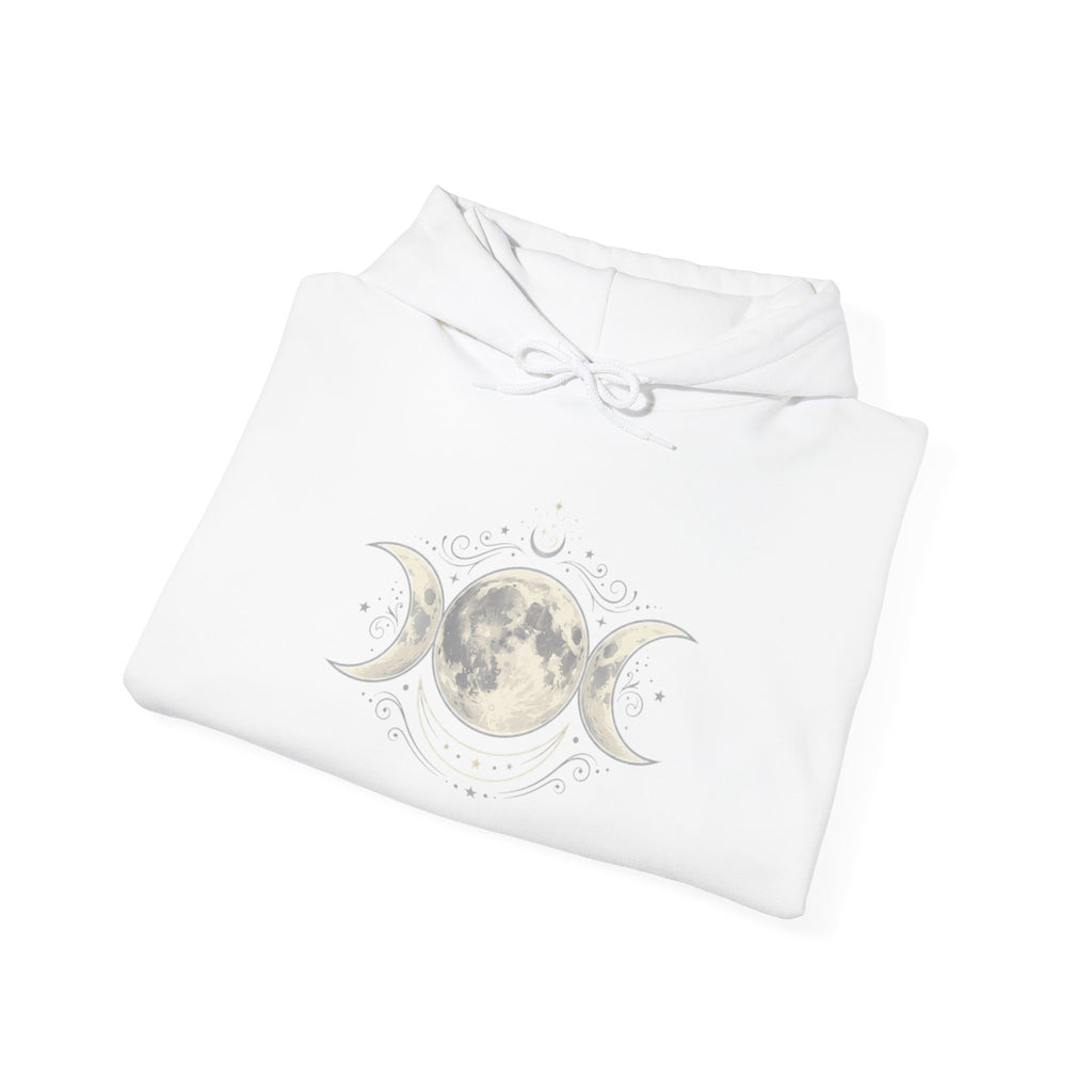 Moon Phase Hoodie — Triple Moon Celestial Graphic Hooded Sweatshirt