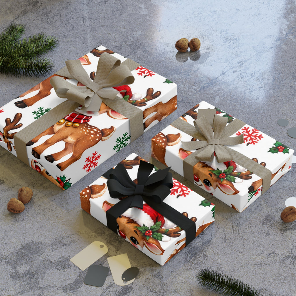 Christmas Reindeer Gift Wrap Roll — Cute Festive Deer & Snowflakes Wrapping Paper