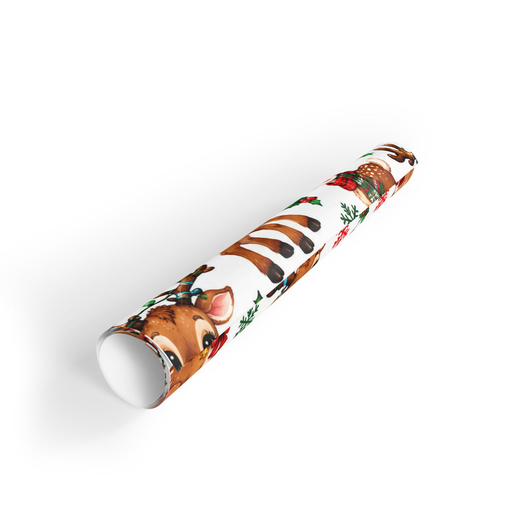 Christmas Reindeer Gift Wrap Roll — Cute Festive Deer & Snowflakes Wrapping Paper