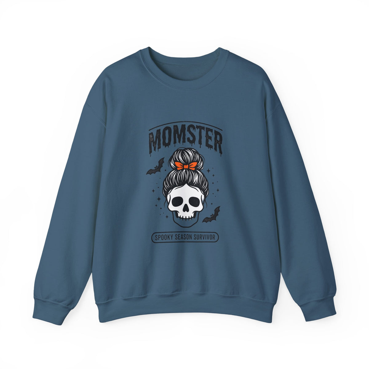 Momster Skull Mom Sweatshirt | Halloween Momster Crewneck, Bat & Retro Gothic Tee