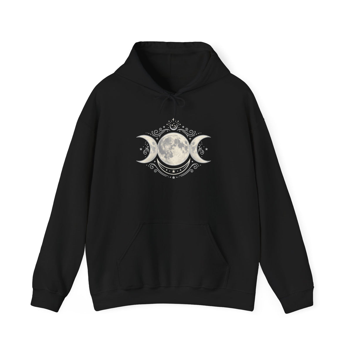Moon Phase Hoodie — Triple Moon Celestial Graphic Hooded Sweatshirt