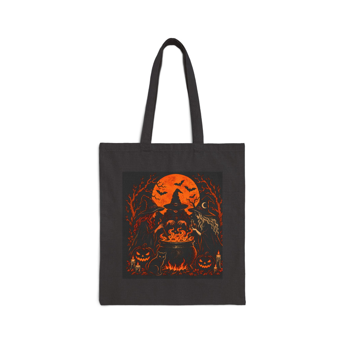 Halloween Pumpkin Skull Tote Bag - Spooky Orange Moon Canvas Tote