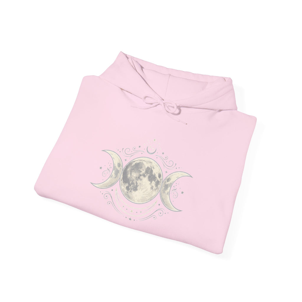 Moon Phase Hoodie — Triple Moon Celestial Graphic Hooded Sweatshirt
