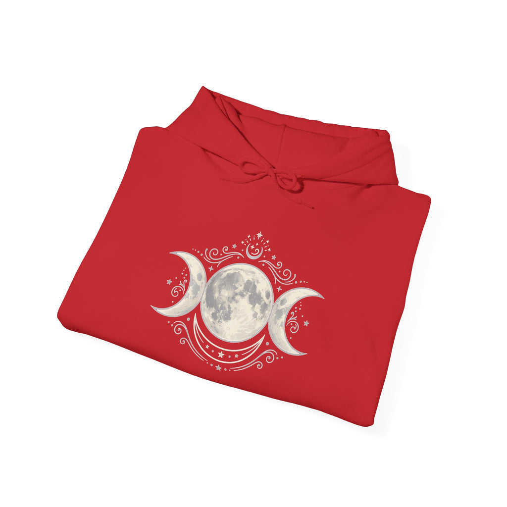 Moon Phase Hoodie — Triple Moon Celestial Graphic Hooded Sweatshirt