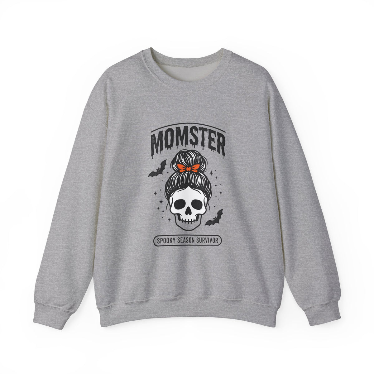 Momster Skull Mom Sweatshirt | Halloween Momster Crewneck, Bat & Retro Gothic Tee