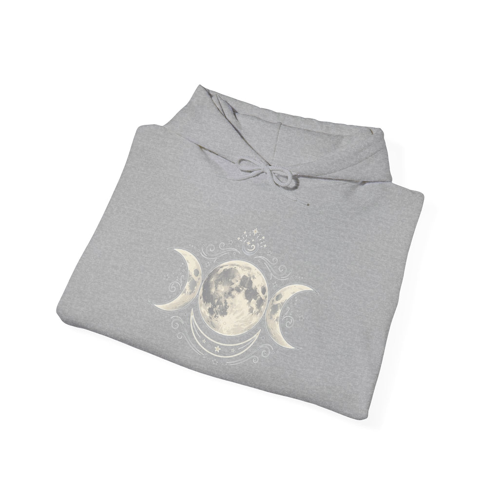 Moon Phase Hoodie — Triple Moon Celestial Graphic Hooded Sweatshirt