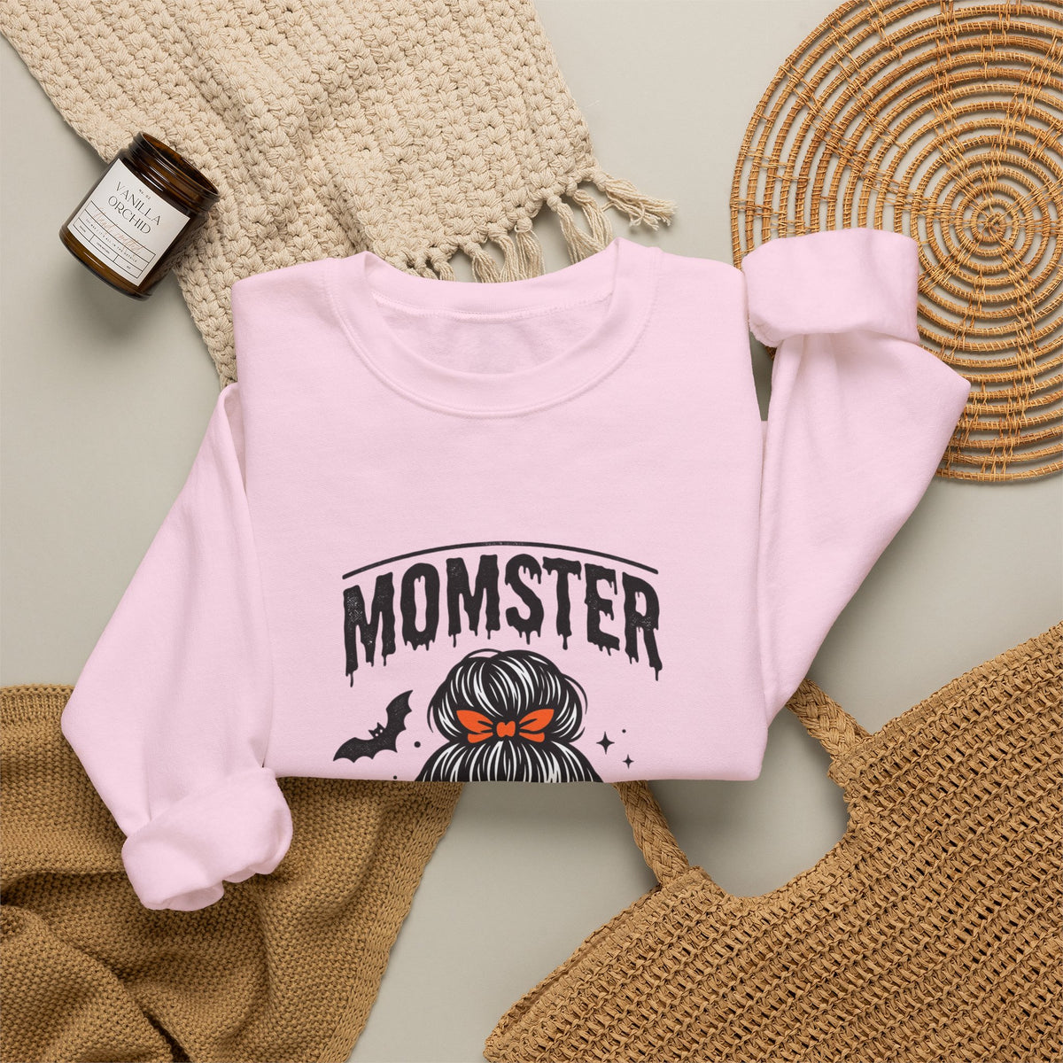 Momster Skull Mom Sweatshirt | Halloween Momster Crewneck, Bat & Retro Gothic Tee