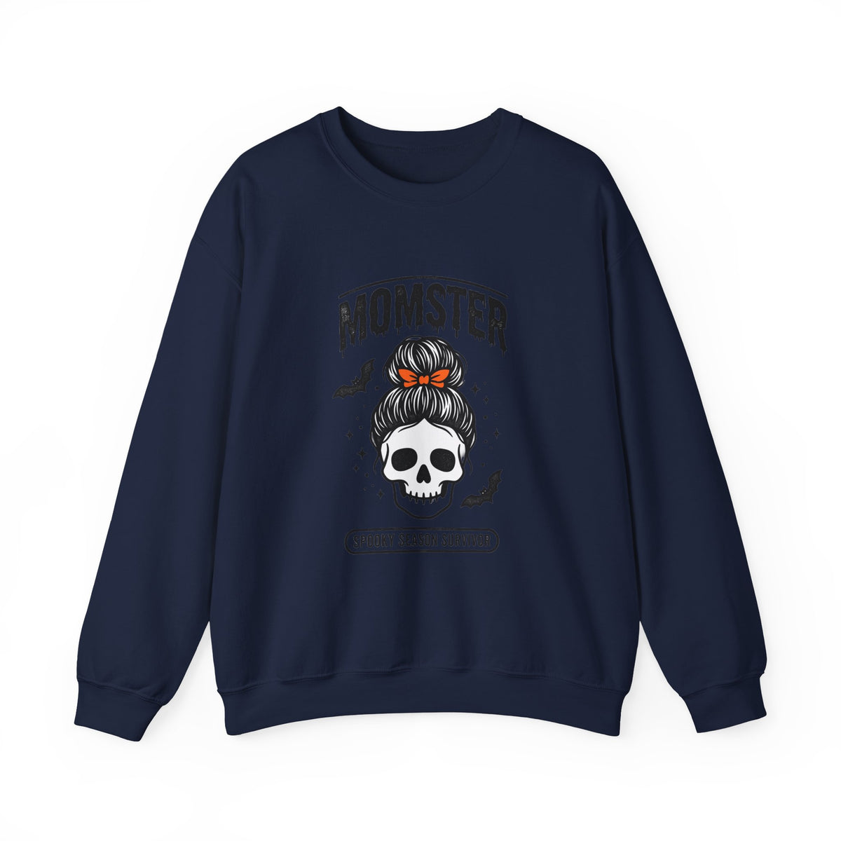 Momster Skull Mom Sweatshirt | Halloween Momster Crewneck, Bat & Retro Gothic Tee