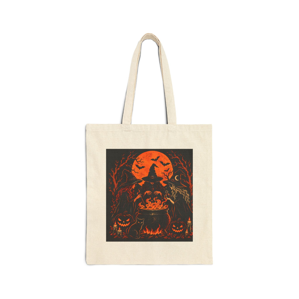 Halloween Pumpkin Skull Tote Bag - Spooky Orange Moon Canvas Tote