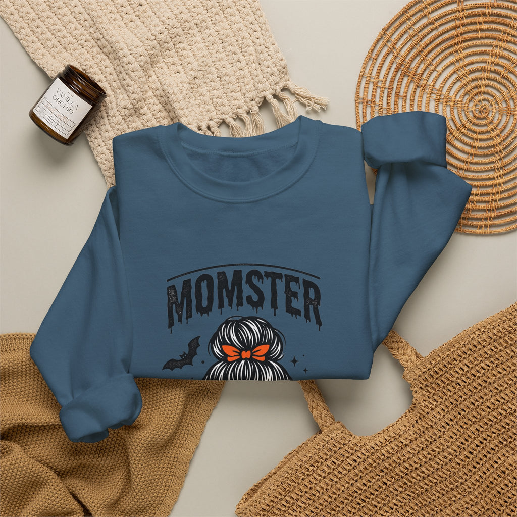 Momster Skull Mom Sweatshirt | Halloween Momster Crewneck, Bat & Retro Gothic Tee