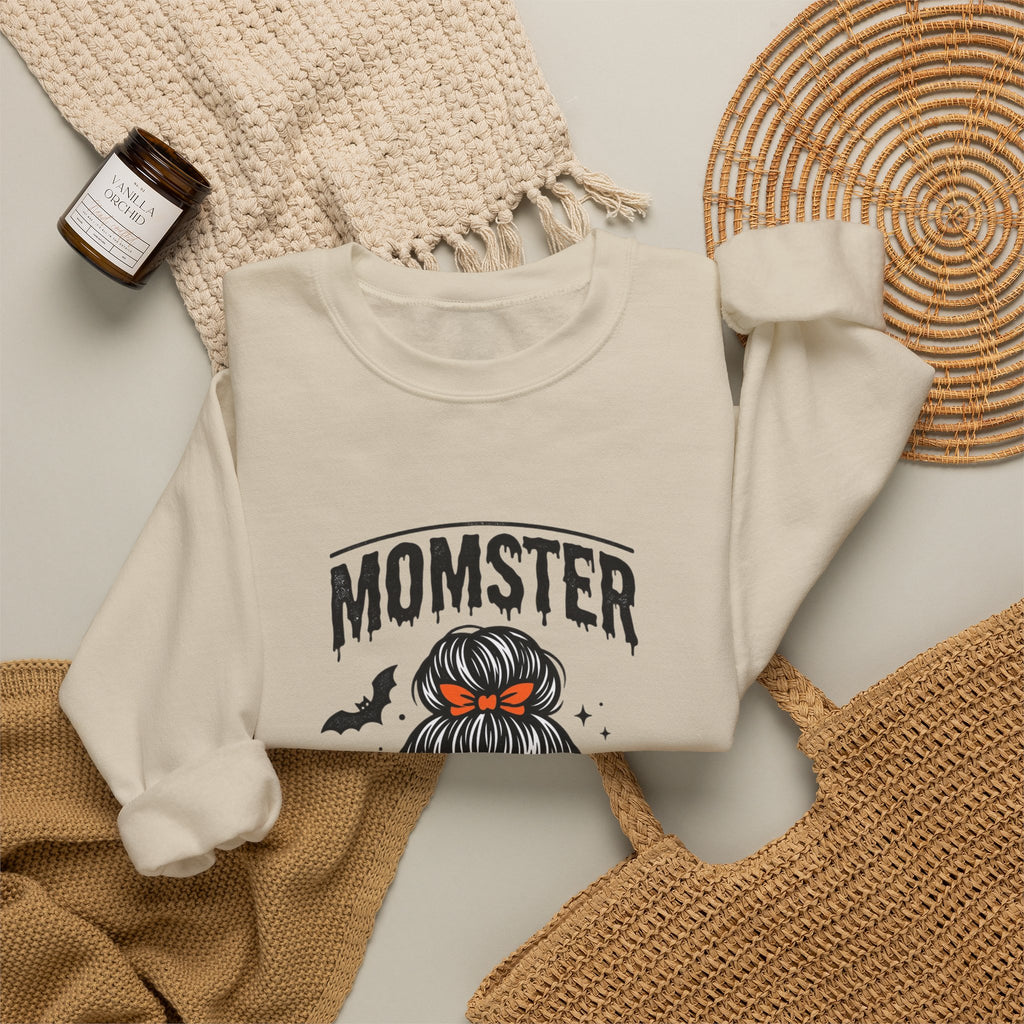 Momster Skull Mom Sweatshirt | Halloween Momster Crewneck, Bat & Retro Gothic Tee