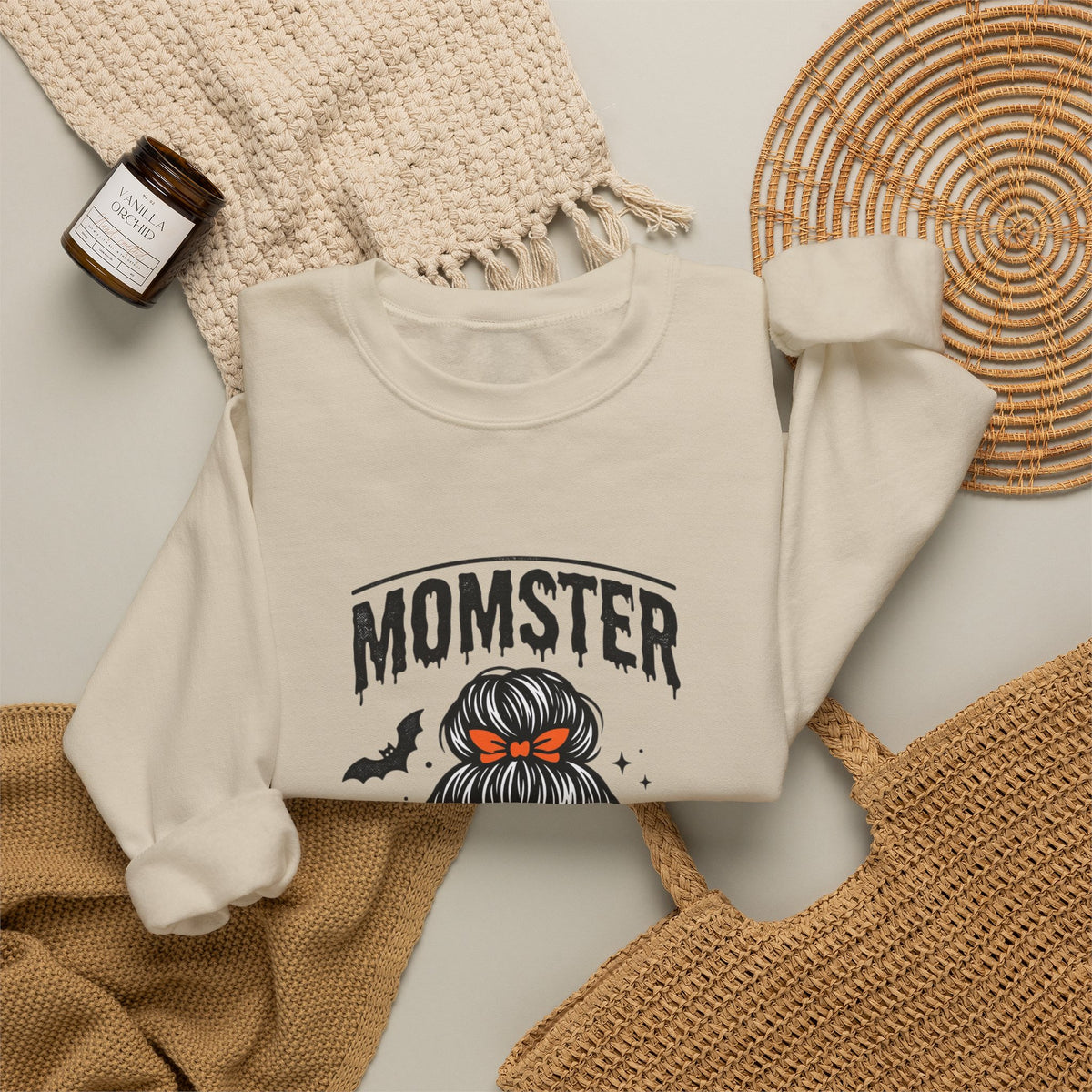 Momster Skull Mom Sweatshirt | Halloween Momster Crewneck, Bat & Retro Gothic Tee