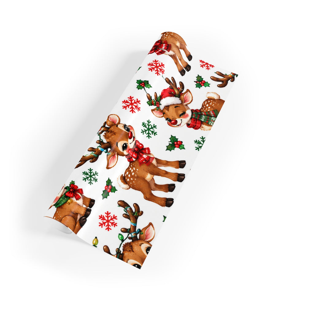 Christmas Reindeer Gift Wrap Roll — Cute Festive Deer & Snowflakes Wrapping Paper