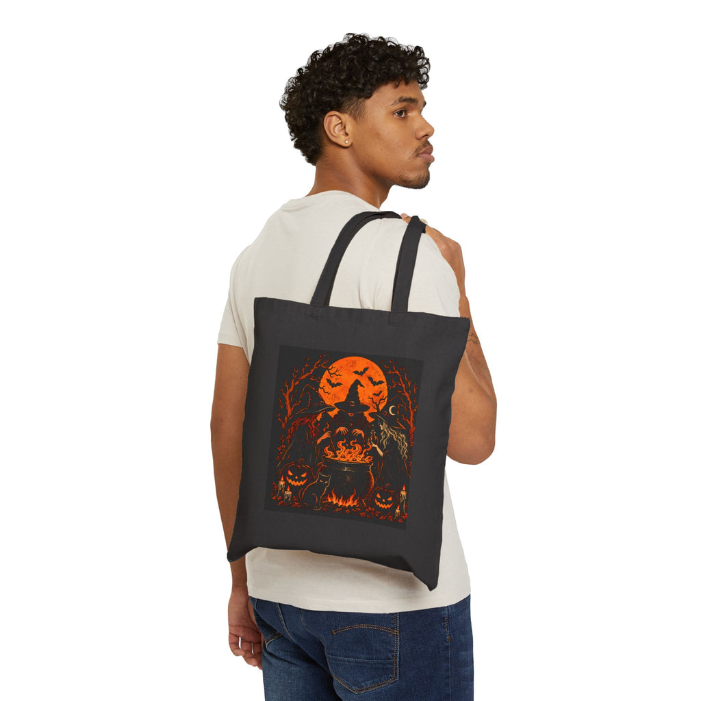 Halloween Pumpkin Skull Tote Bag - Spooky Orange Moon Canvas Tote