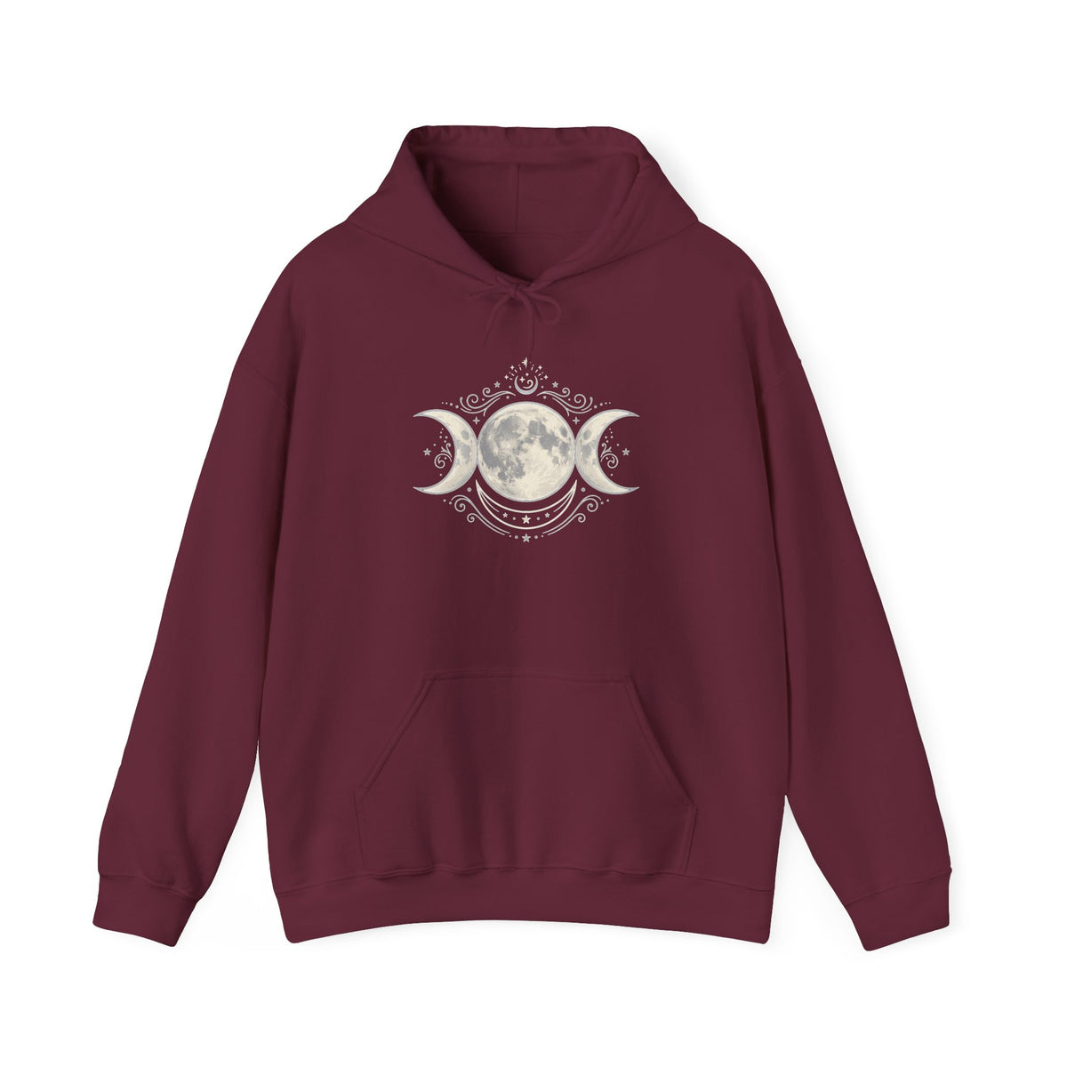 Moon Phase Hoodie — Triple Moon Celestial Graphic Hooded Sweatshirt