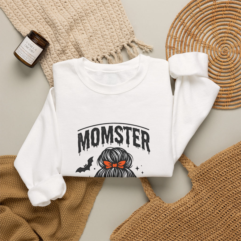 Momster Skull Mom Sweatshirt | Halloween Momster Crewneck, Bat & Retro Gothic Tee