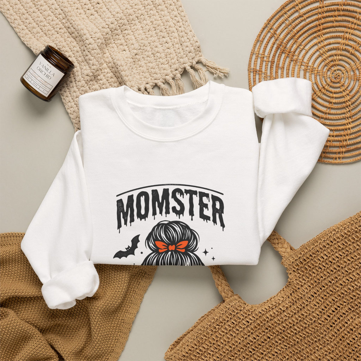 Momster Skull Mom Sweatshirt | Halloween Momster Crewneck, Bat & Retro Gothic Tee