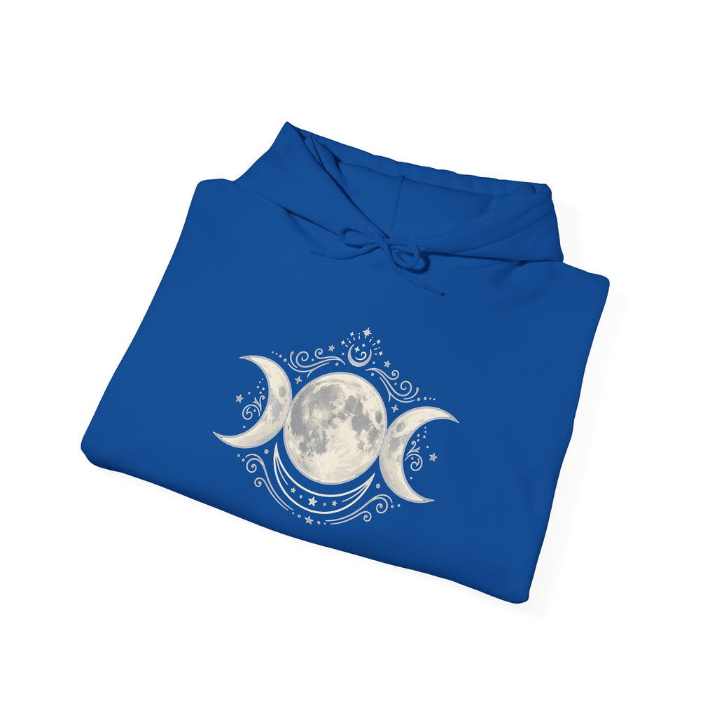 Moon Phase Hoodie — Triple Moon Celestial Graphic Hooded Sweatshirt