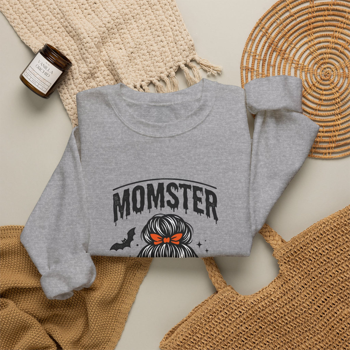 Momster Skull Mom Sweatshirt | Halloween Momster Crewneck, Bat & Retro Gothic Tee