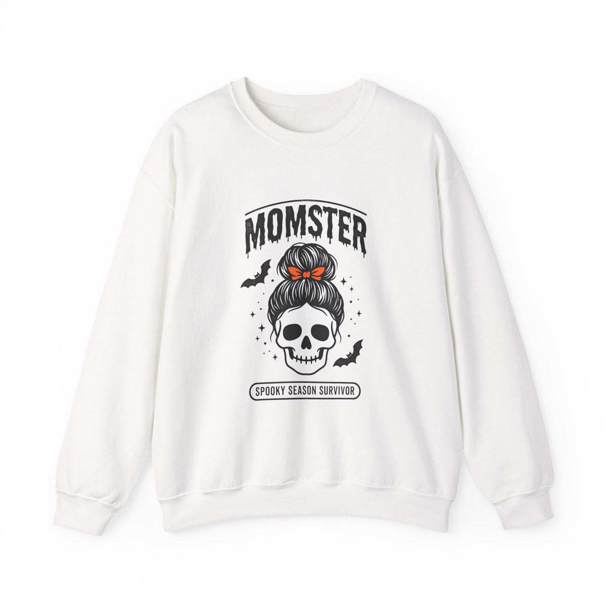 Momster Skull Mom Sweatshirt | Halloween Momster Crewneck, Bat & Retro Gothic Tee
