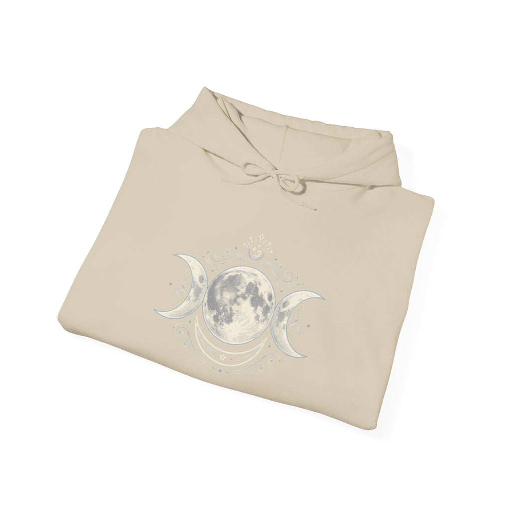 Moon Phase Hoodie — Triple Moon Celestial Graphic Hooded Sweatshirt