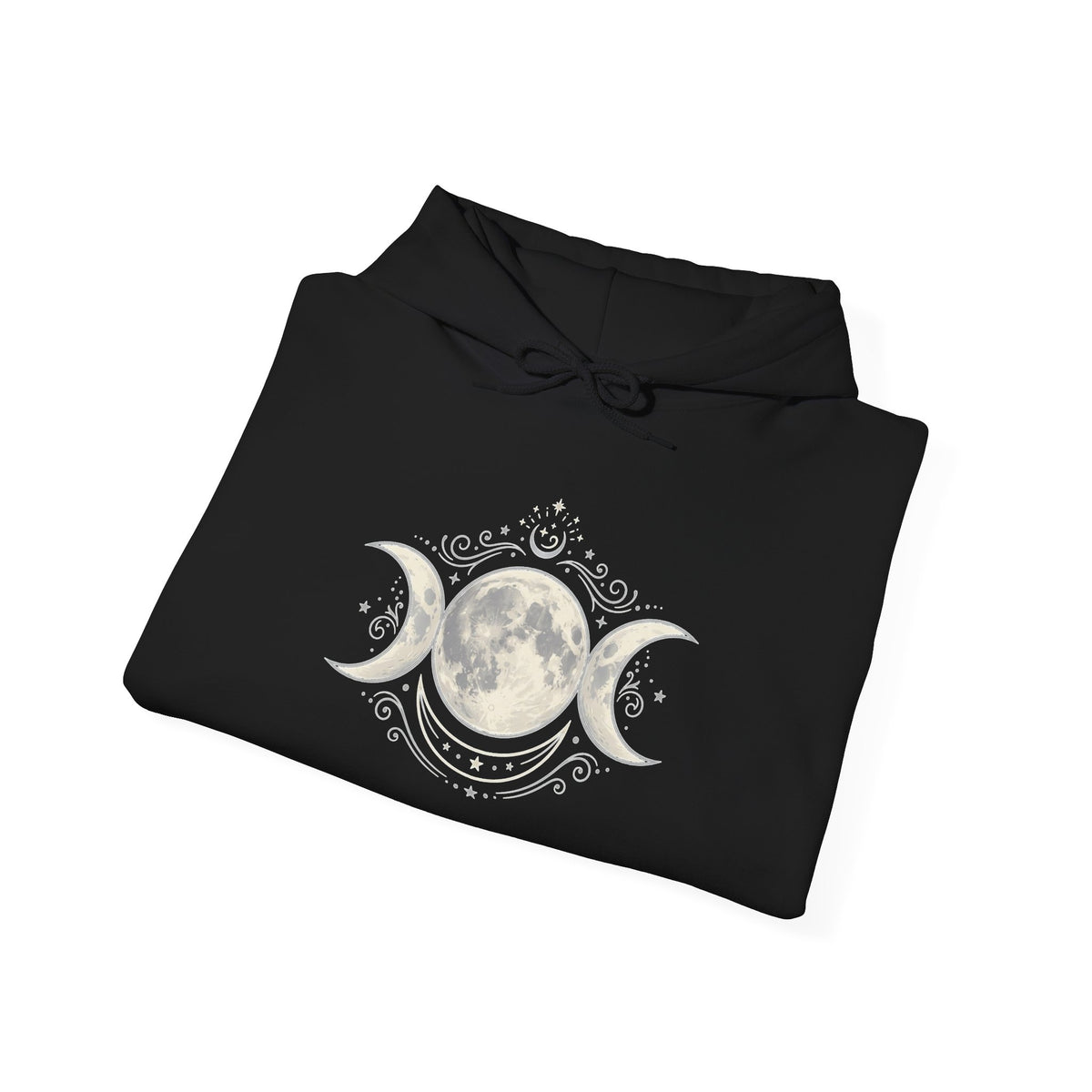 Moon Phase Hoodie — Triple Moon Celestial Graphic Hooded Sweatshirt
